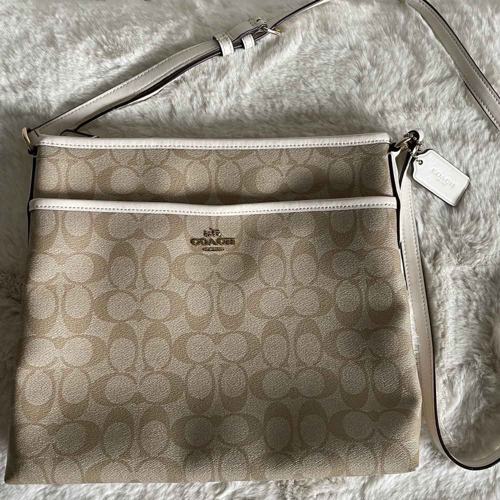 COACH coated canvas and leather trim. Beautiful cream color.